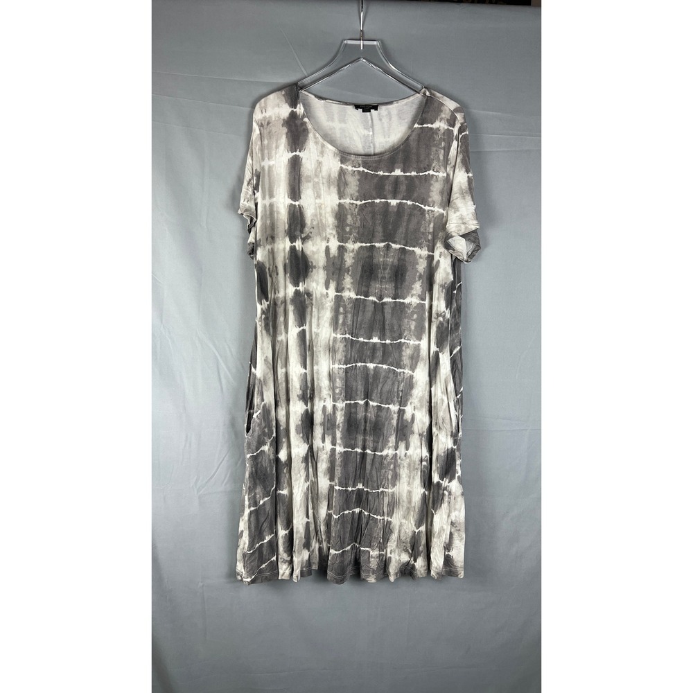Lord & Taylor Shift Dress Womens 1X Gray Tie Dye Stretch Short Sleeve Scoop Neck